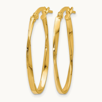 Twisted Oval Hoop Earrings — 14K Yellow Gold