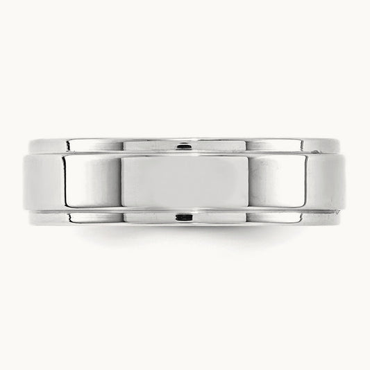 Flat with Step Edge Band, 6mm, 10K White Gold
