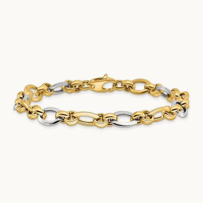 Polished Fancy Link Bracelet, 14K Two-tone