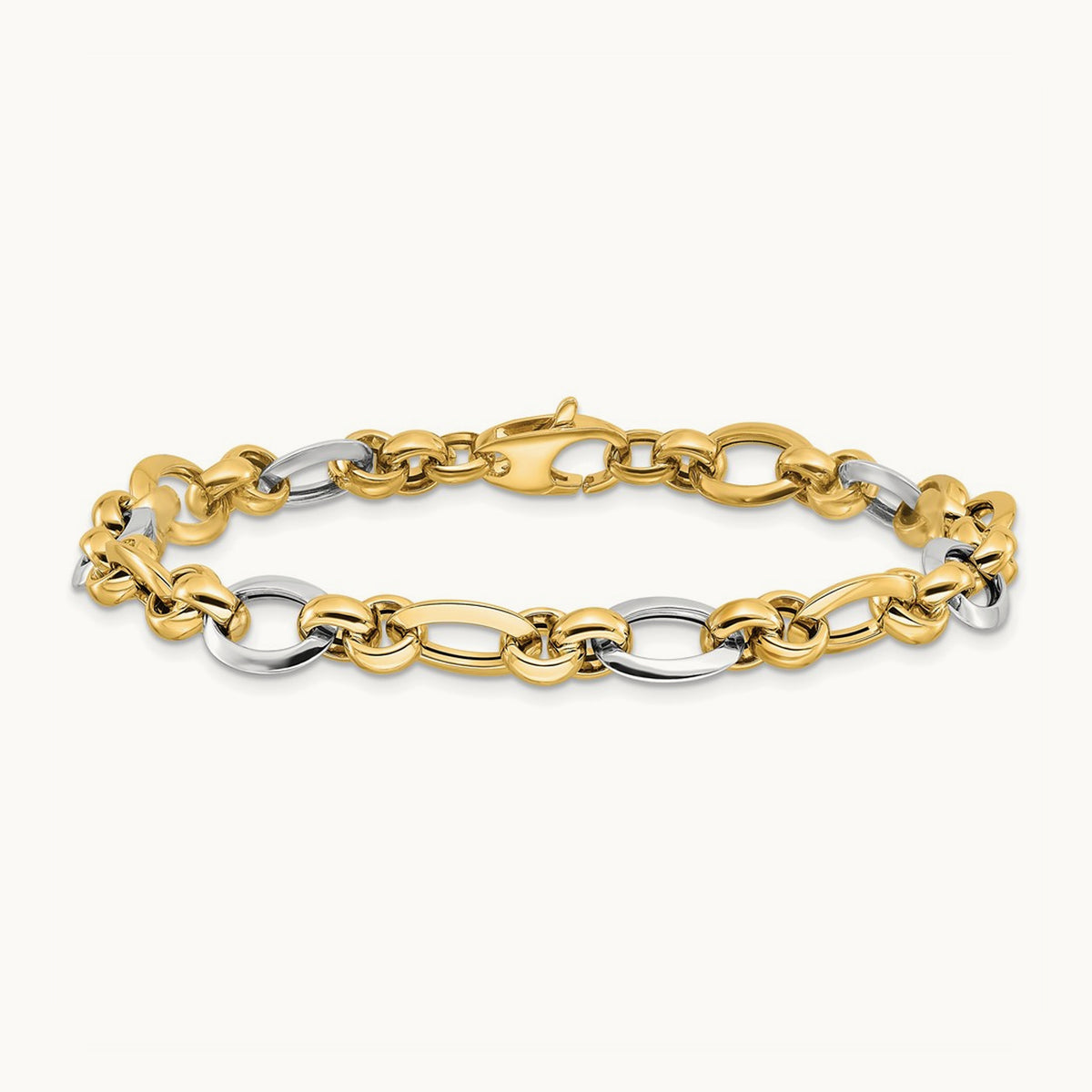 Polished Fancy Link Bracelet, 14K Two-tone