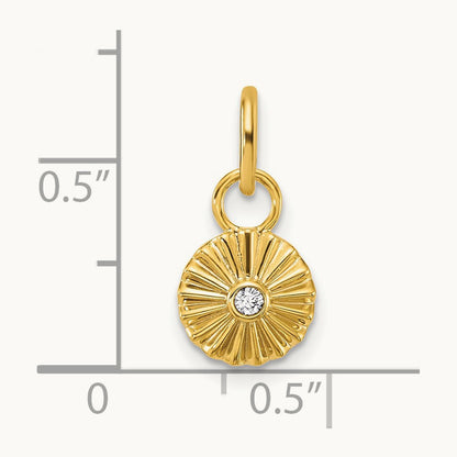 Polished and Grooved Diamond Circle Charm, 14K