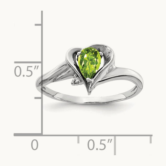 6x4mm Pear Peridot AA Diamond ring, 14K White Gold