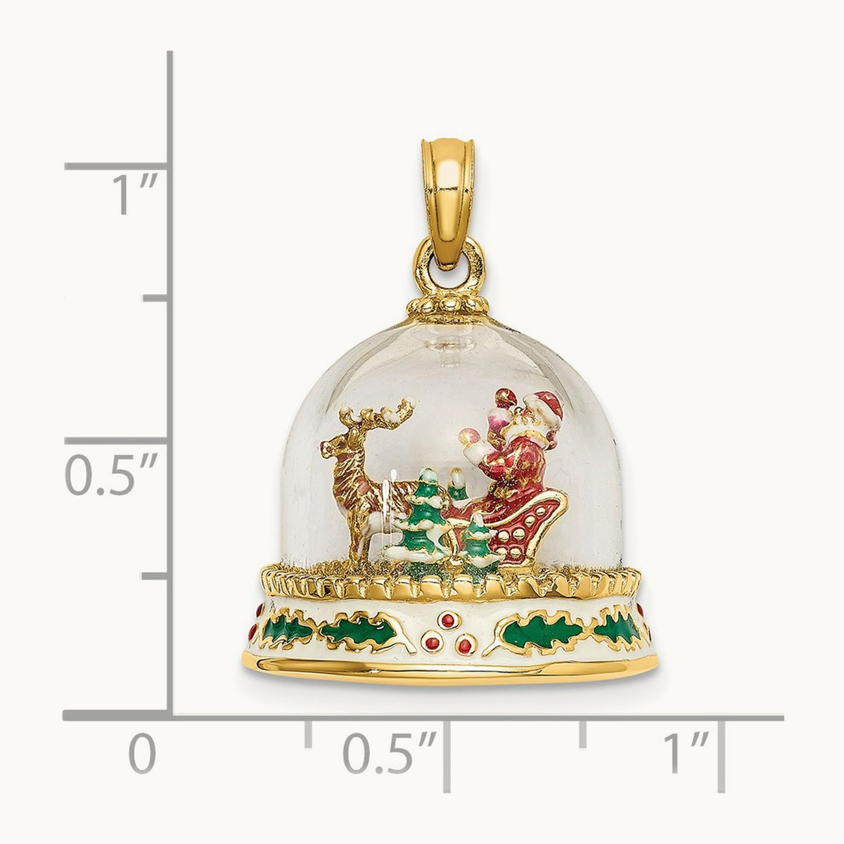 3-D Enameled Christmas Snow Globe Charm, 14K