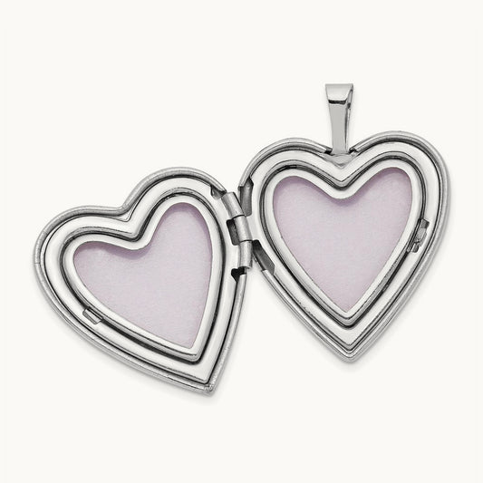White Gold MOM w/Hearts Heart Locket, 20mm, 14K