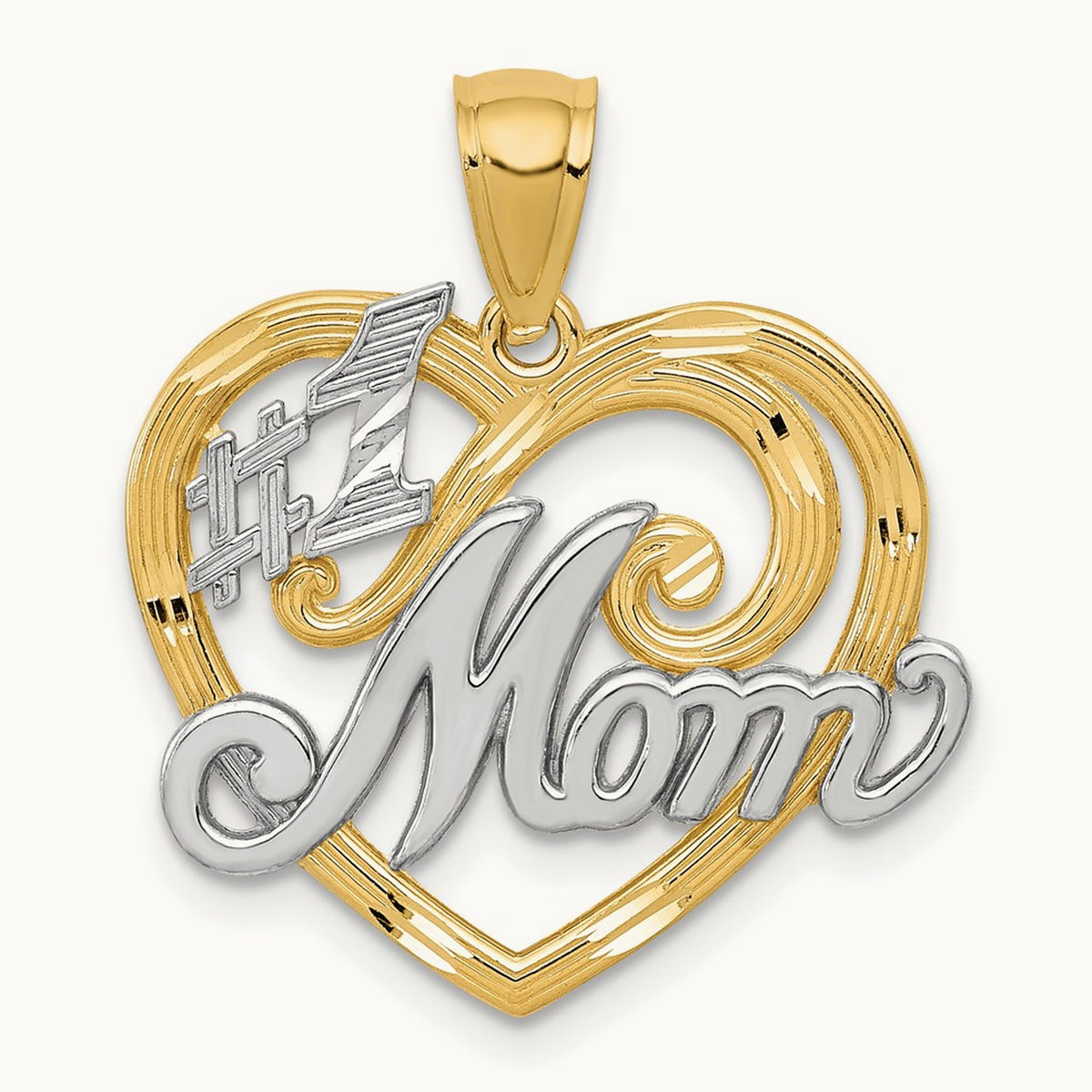 #1 MOM Heart Pendant, 14K with Rhodium