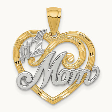 #1 MOM Heart Pendant, 14K with Rhodium