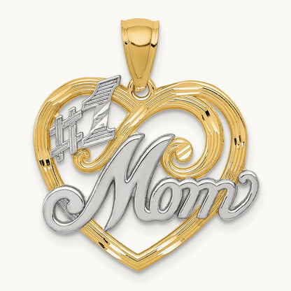 #1 MOM Heart Pendant, 14K with Rhodium