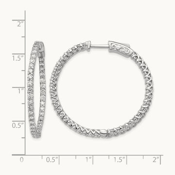 Diamond Round Hoop w/Safety Clasp Earrings, 14K White Gold