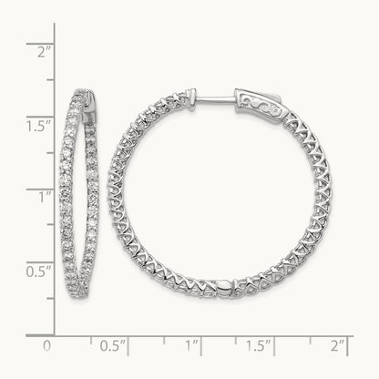 Diamond Round Hoop w/Safety Clasp Earrings, 14K White Gold