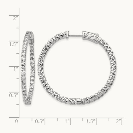 Diamond Round Hoop w/Safety Clasp Earrings, 14K White Gold