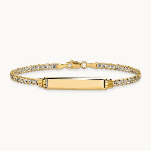 Pavé Curb ID Bracelet, 14K with Rhodium