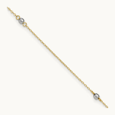 Mirror Bead 10in Plus 1in ext. Anklet, 14K Two-tone