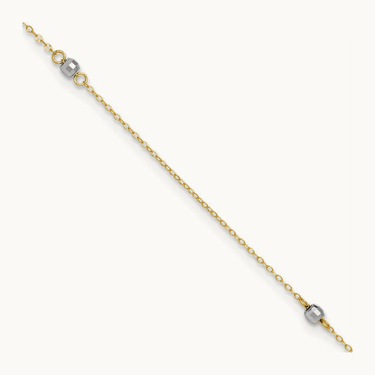 Mirror Bead 10in Plus 1in ext. Anklet, 14K Two-tone