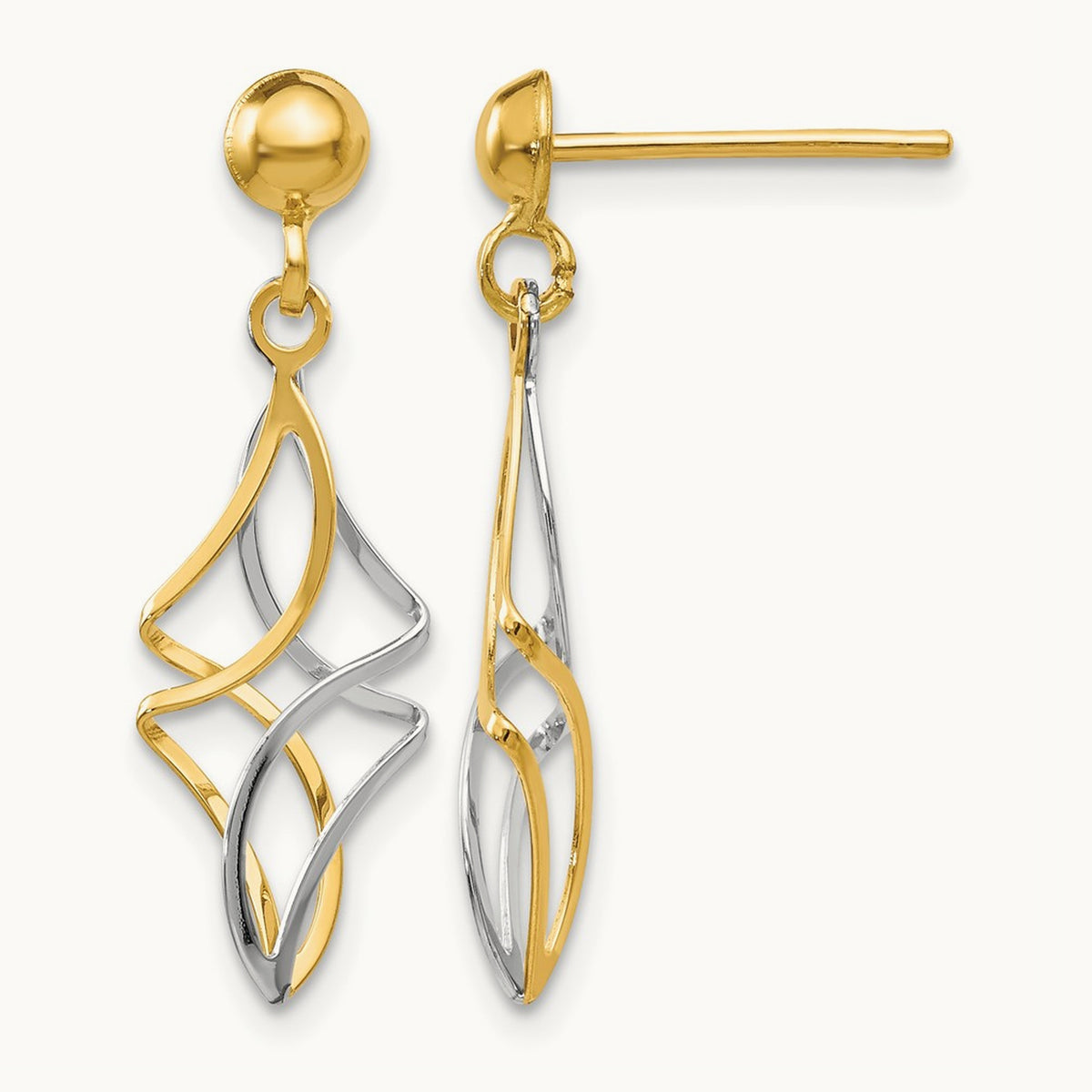 Post Dangle Earrings — 14K Two-Tone Gold