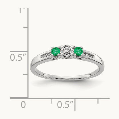 Diamond and Emerald 3-stone Ring, 14K White Gold