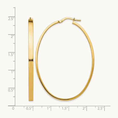 Polished Large Oval Hoop Earrings, 3mm, 14K Yellow Gold