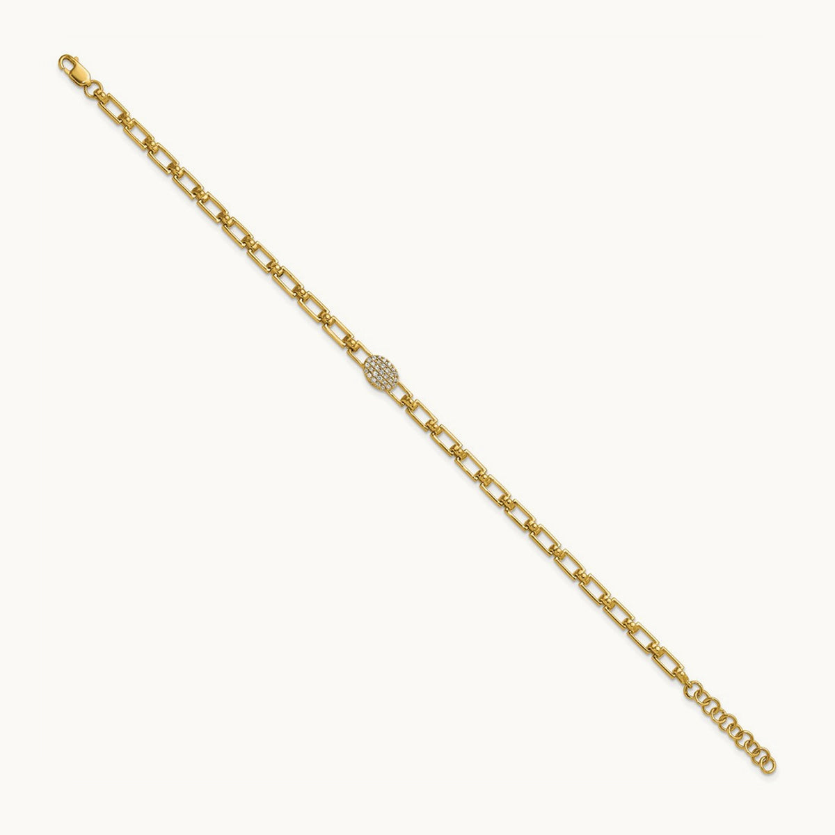Polished Diamond Oval Cluster Fancy Link with 1in ext. Bracelet, 14K