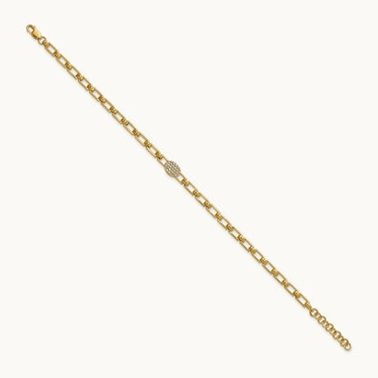Polished Diamond Oval Cluster Fancy Link with 1in ext. Bracelet, 14K