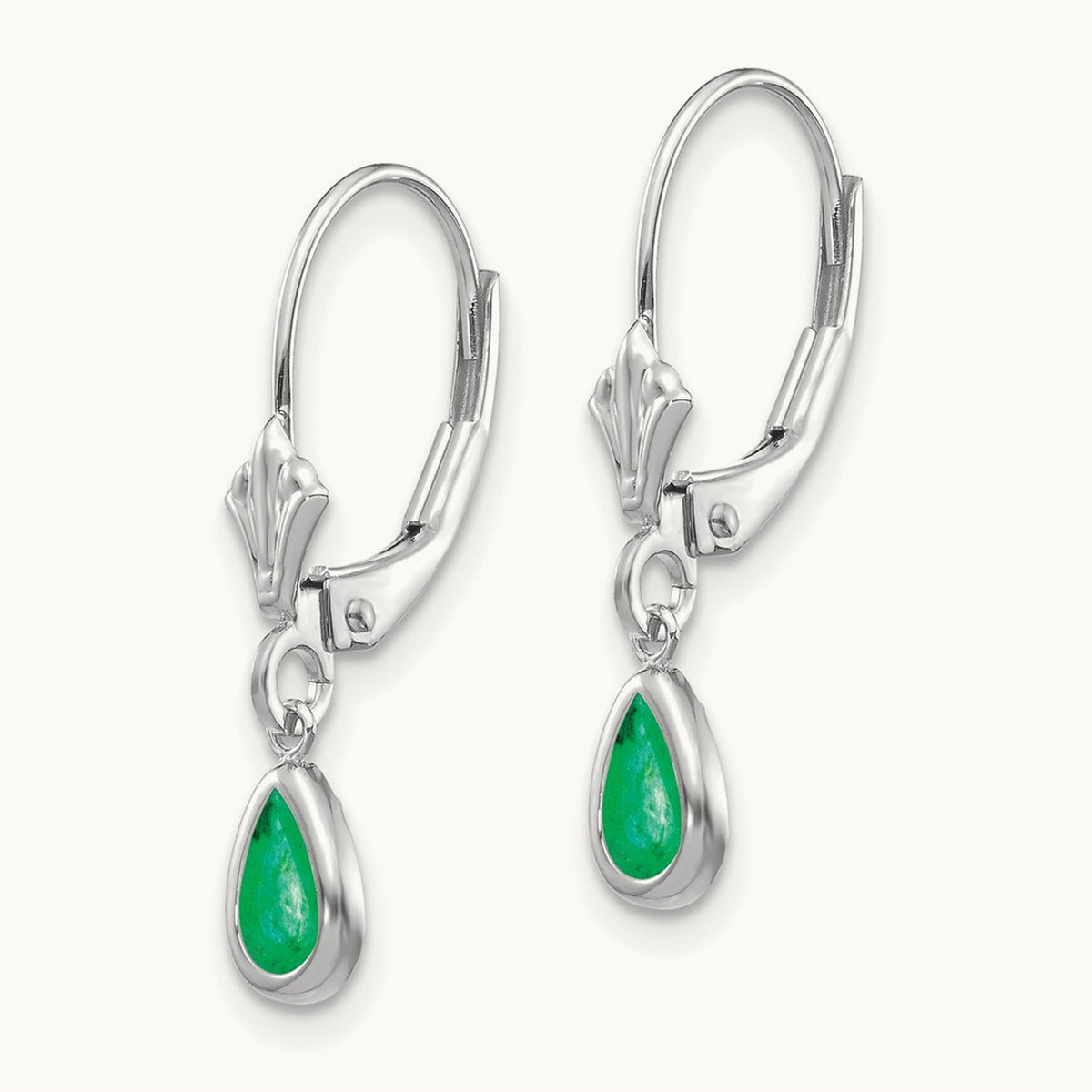 6x4mm Emerald/May Earrings — 14K White Gold