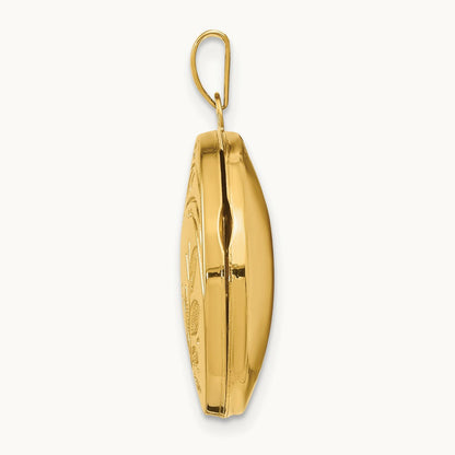 Round Leaf Floral Locket, 20mm, 14K Yellow Gold