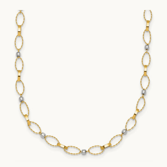 Polished and Diamond-cut Fancy Open Link 18in Necklace, 14K Two-tone