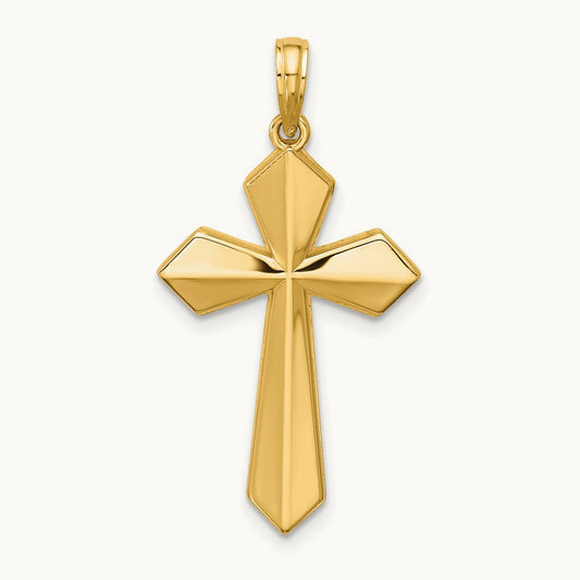 Polished Pointed Christian Cross Pendant, 14K