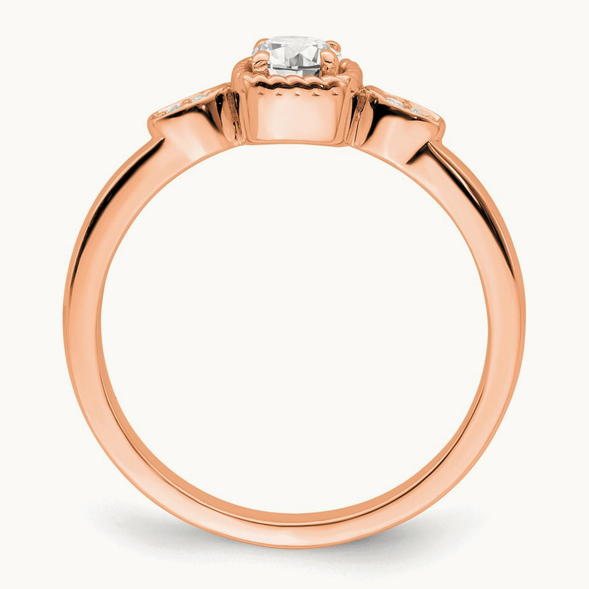 Petite Rope Edge Round Complete Diamond Ring — 14K Rose Gold, 7
