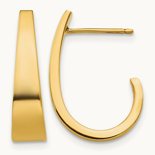 Medium Polished J Hoop Earrings, 14K
