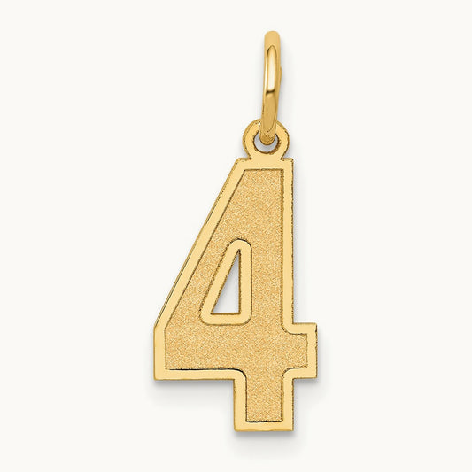 Medium Satin Number 4 Charm — 14K Yellow Gold