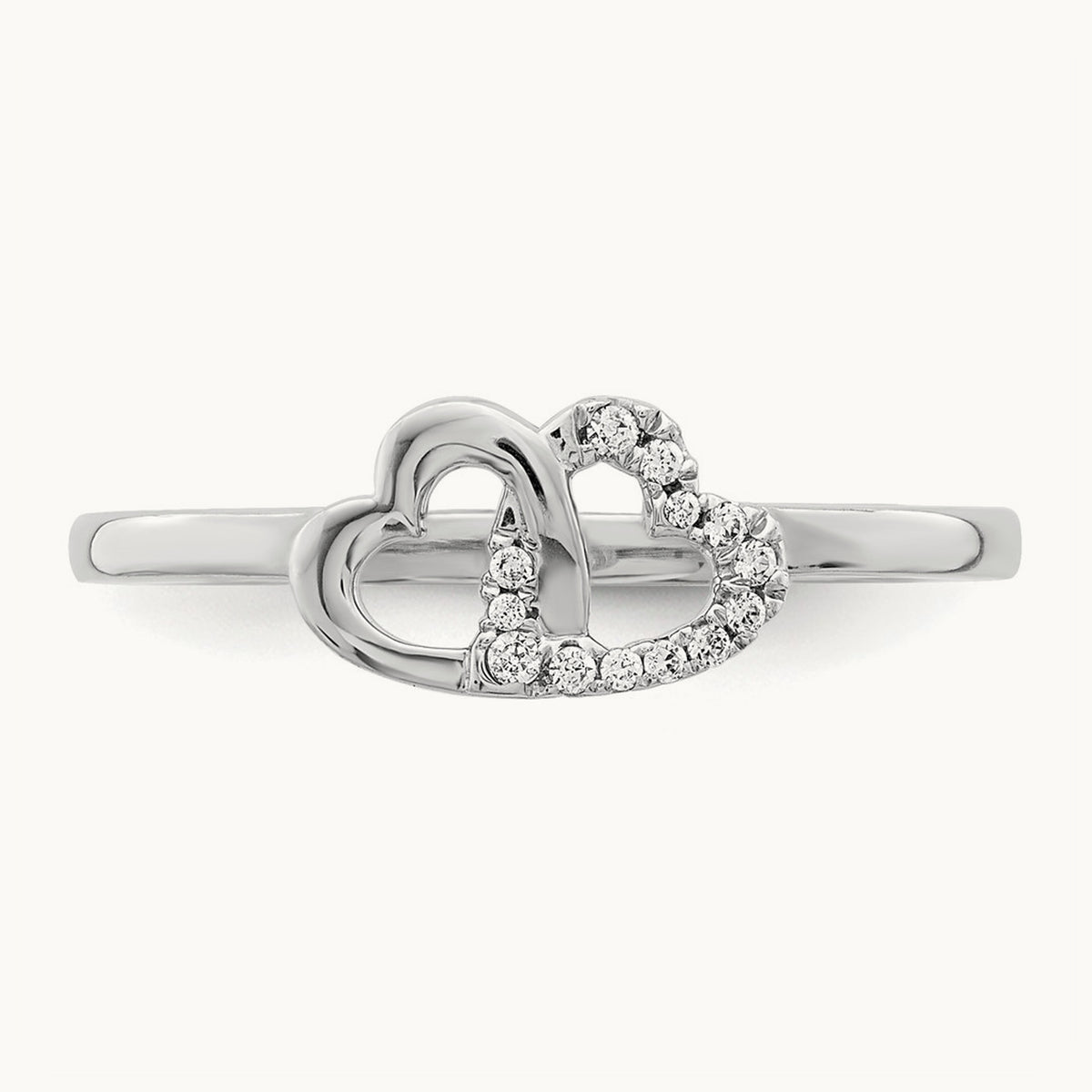 Diamond Double Heart Ring — 14K White Gold, 7