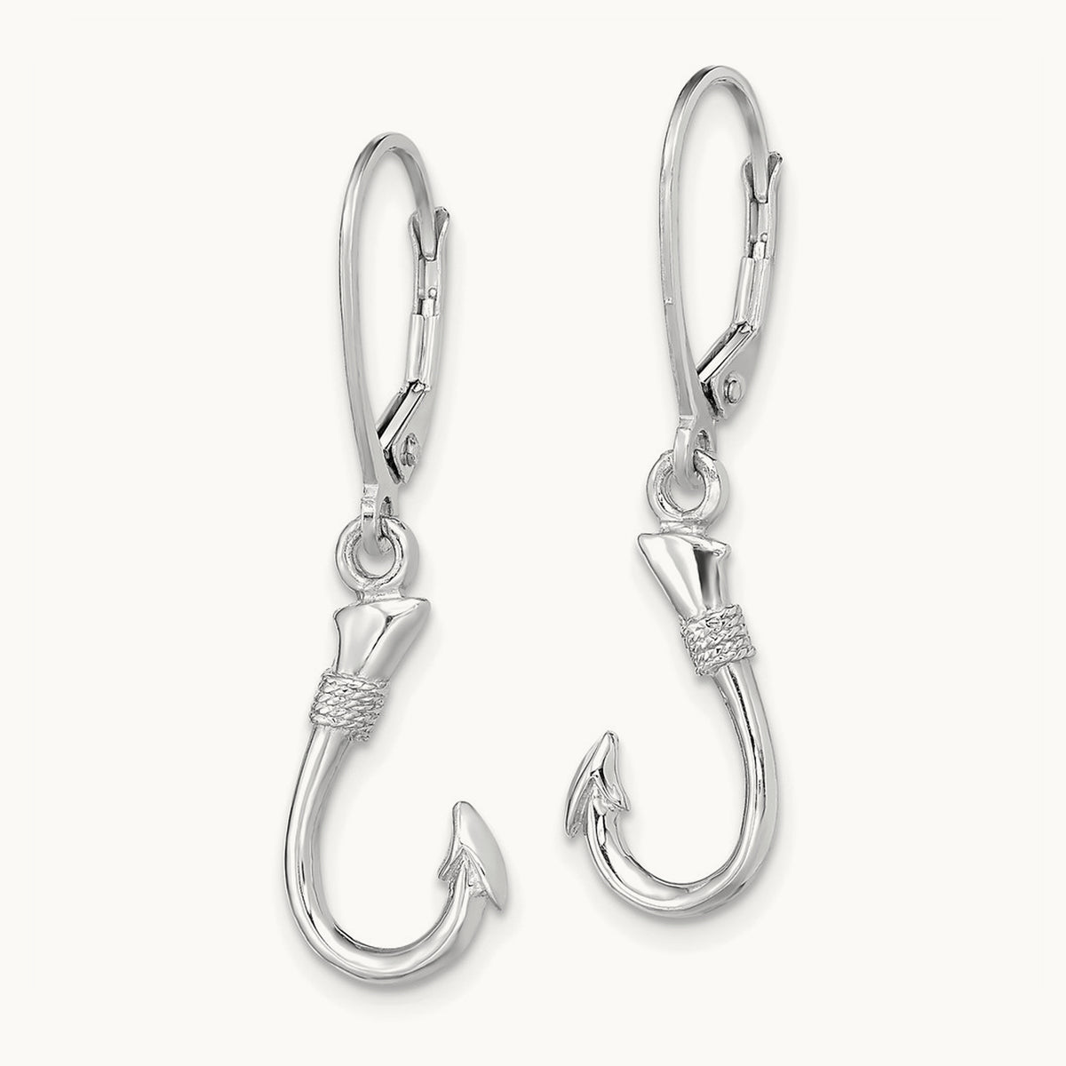 3-D Fish Hook Leverback Earrings — 14K White Gold