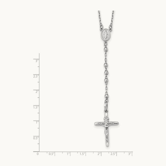 Mirror Beaded Rosary 24 inch Necklace, 3mm, 14K White Gold