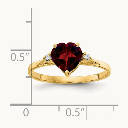 Heart Garnet AA Diamond ring, 7mm, 14K