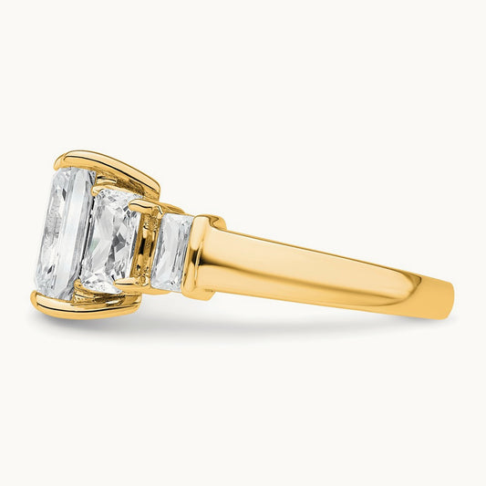 Emerald 3 Stone Engagement Ring, 3.50 ct tw Lab-Grown Diamond — 14K Yellow Gold