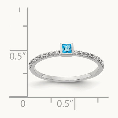 Diamond and Princess Blue Topaz Ring, 14K White Gold