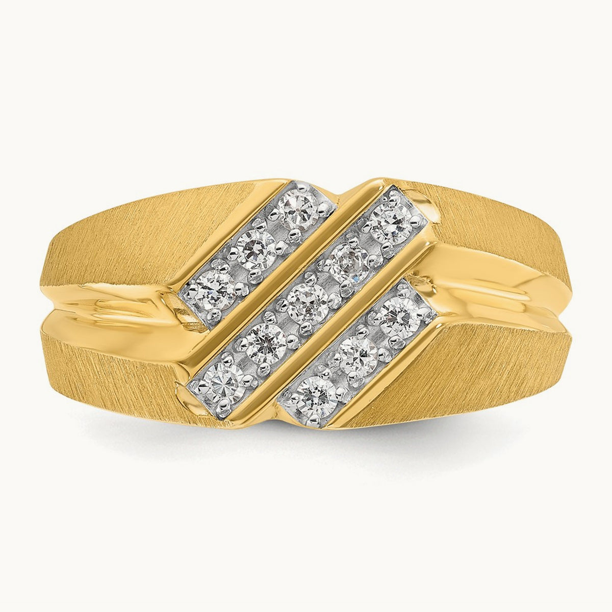 IBGoodman Men's Polished Satin and Grooved Diamond Ring, 14K