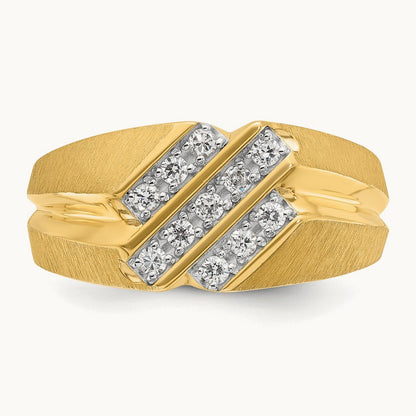 IBGoodman Men's Polished Satin and Grooved Diamond Ring, 14K