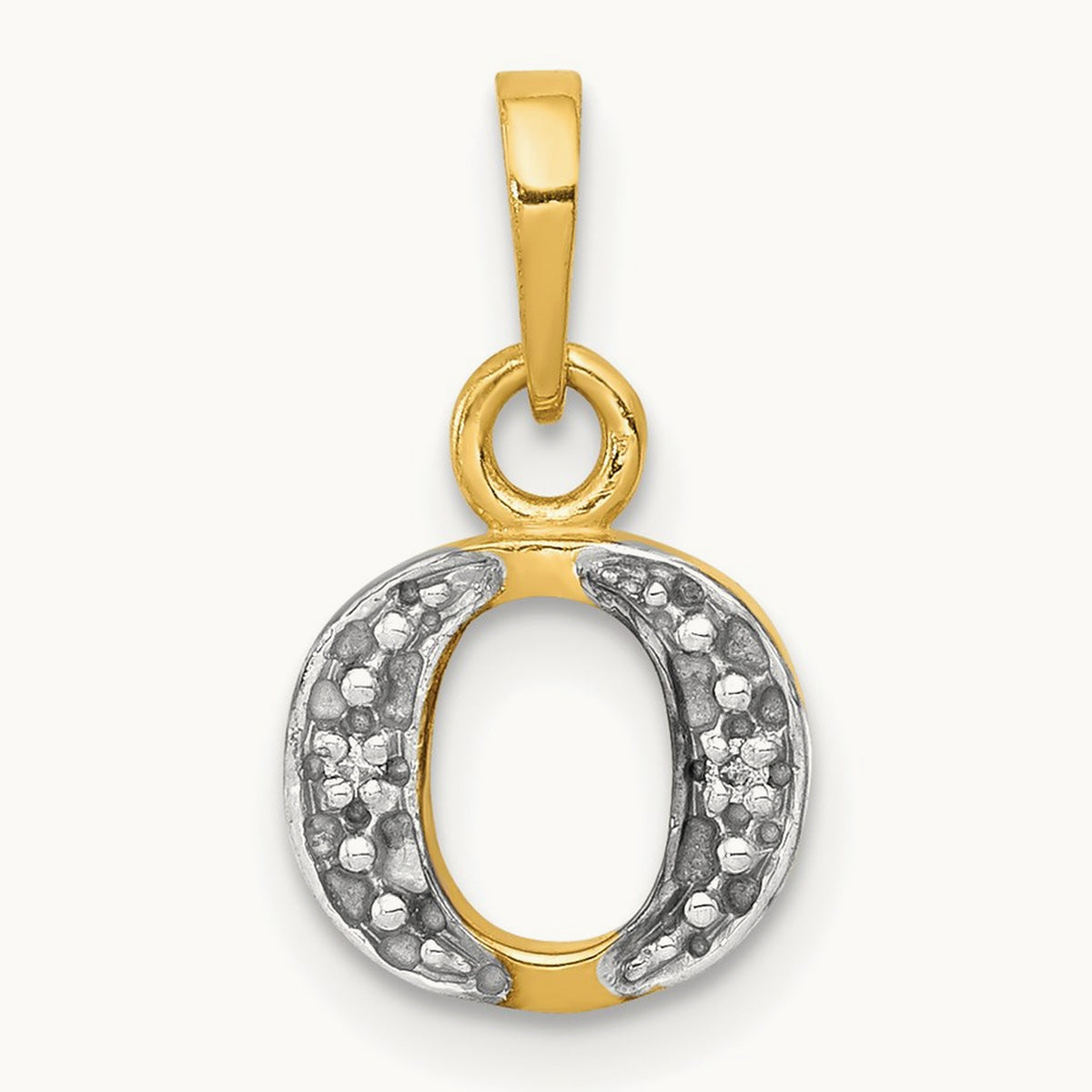 Diamond Letter O Initial Pendant, 14K Yellow Gold with Rhodium