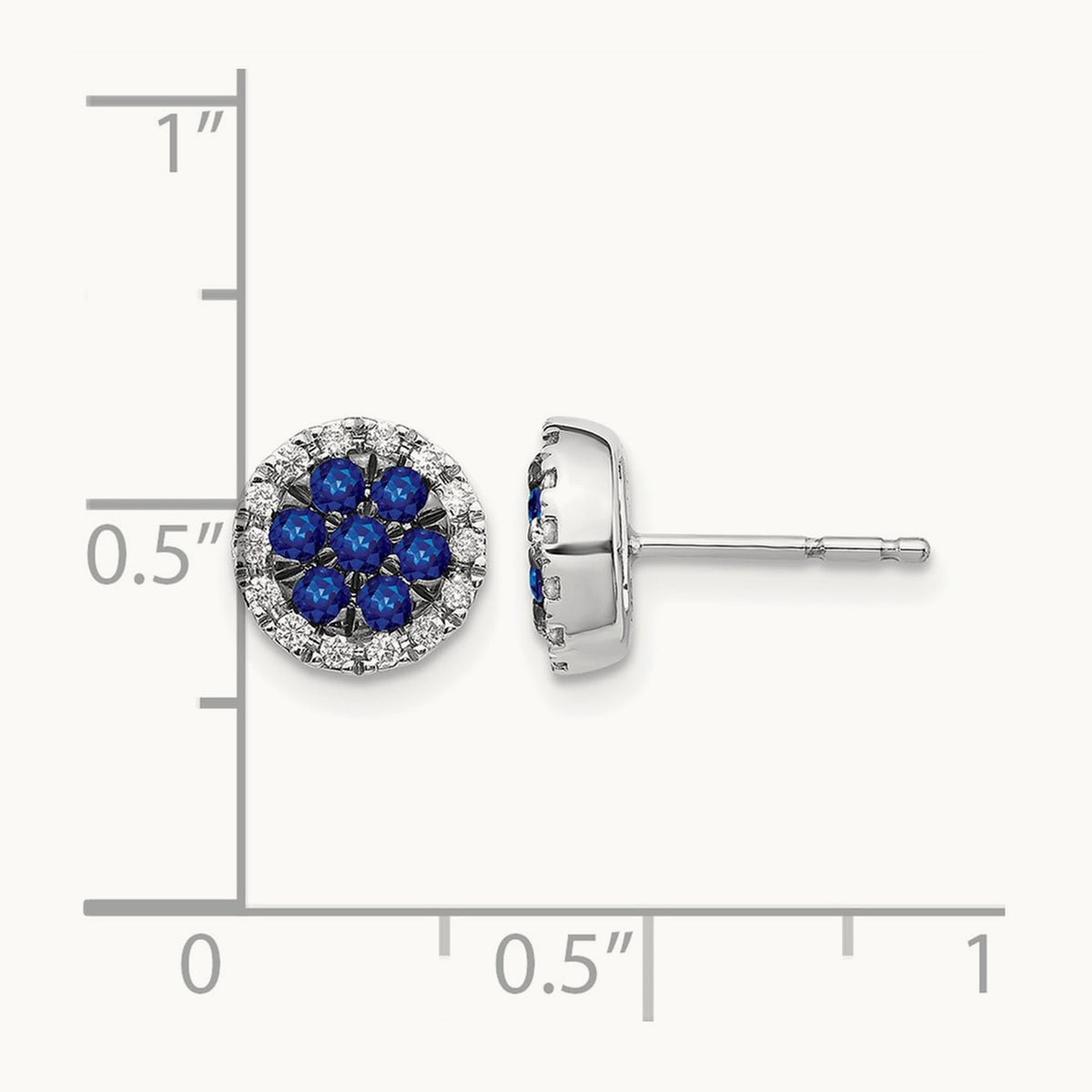 Diamond and Sapphire Circle Post Earrings, 14K White Gold