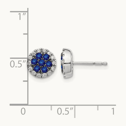 Diamond and Sapphire Circle Post Earrings, 14K White Gold