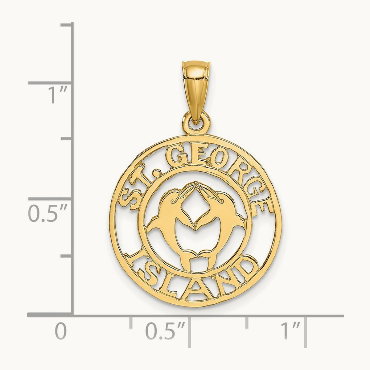 ST. GEORGE ISLAND w/DOLPHINS Circle Charm, 14K