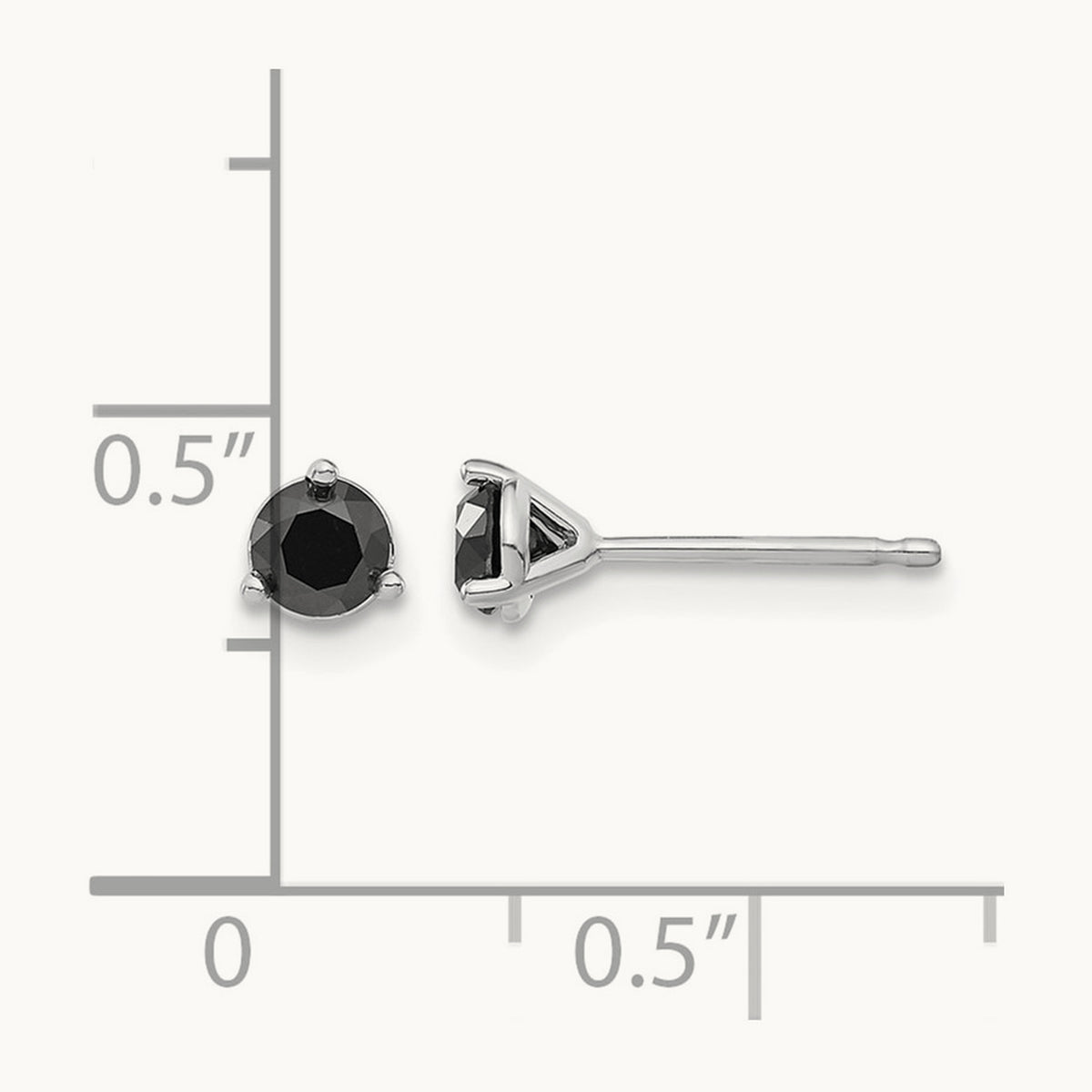 Black Diamond Stud Earrings — 14K White Gold, 5mm, 0.5 ct
