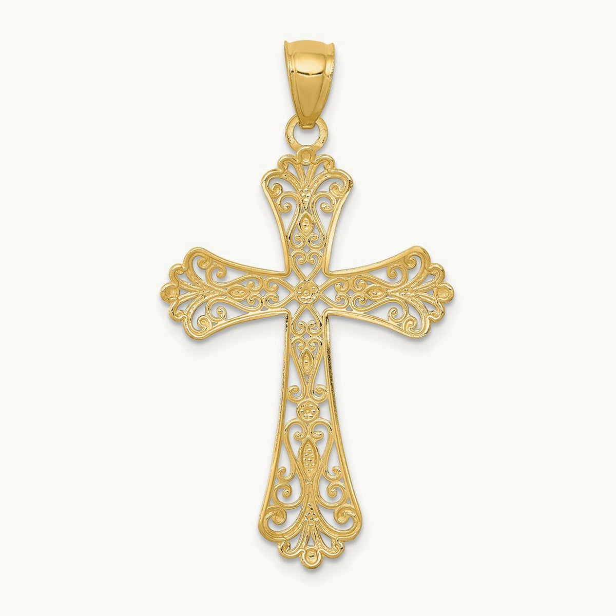 w/Rhodium Diamond-cut Cross Pendant, 14K