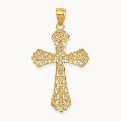w/Rhodium Diamond-cut Cross Pendant, 14K