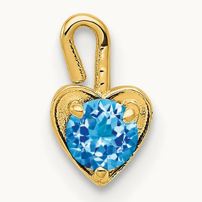 December Synthetic Birthstone Heart Charm — 14K Yellow Gold