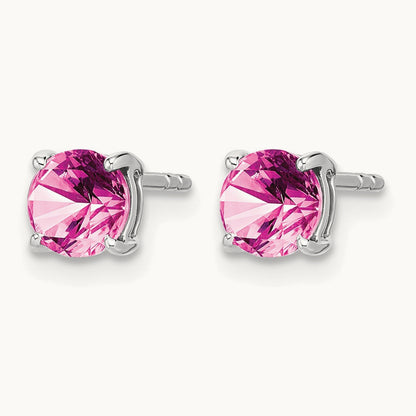 Round Created Pink Sapphire Earrings — 5.2mm