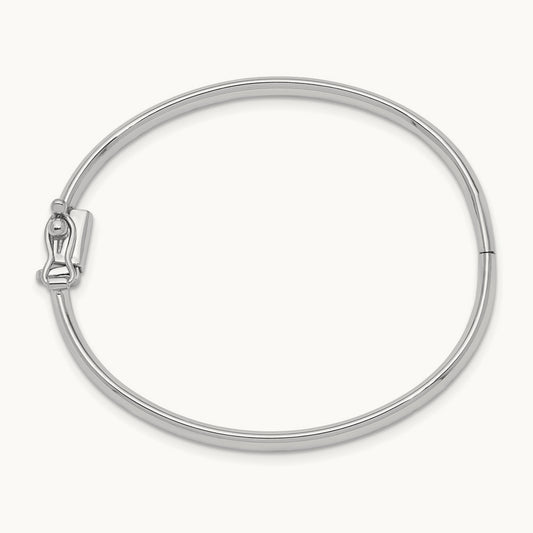 Polished Hinged Safety Clasp Baby Bangle — 14K White Gold