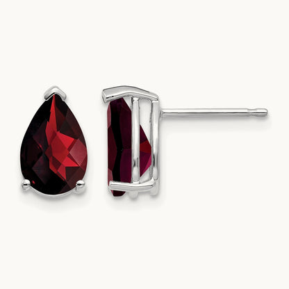 9x6mm Pear Garnet Checker Earrings, 14K White Gold