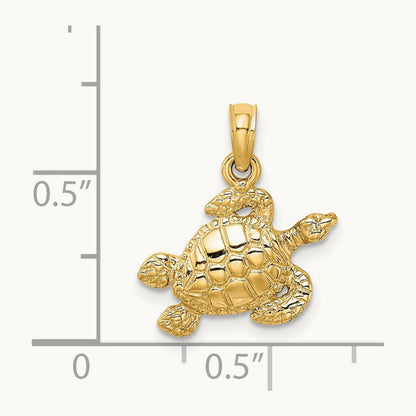 Textured Sea Turtle Charm, 14K