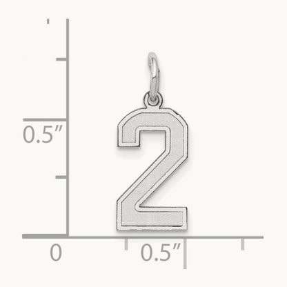 Small Satin Number 2 Charm — 14K White Gold